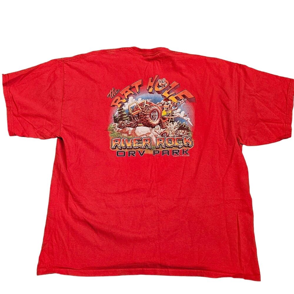 River Rock ORV Men's Red DBL Sided Short Sleeve T-Shirt "The Rat Hole" Size 2XL